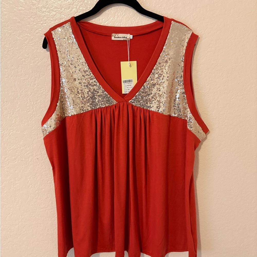 Elegant Red Sequin Tank Top